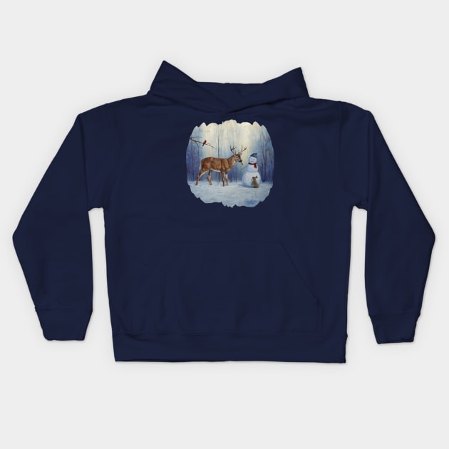 Funny Deer Eating Carrot Nose of Christmas Snowman Kids Hoodie by csforest